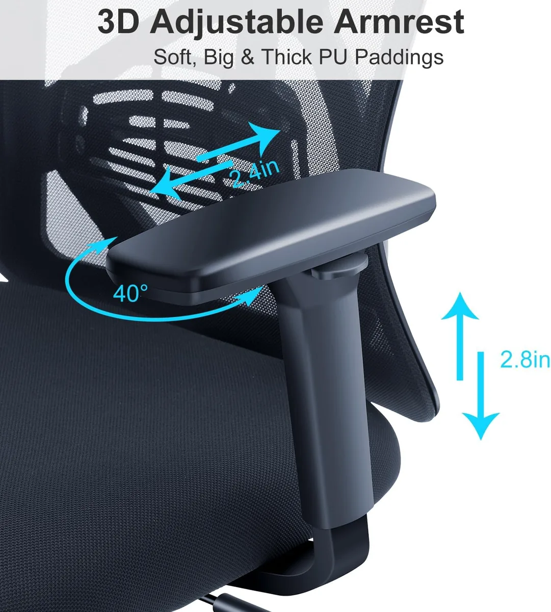 Ticova Ergonomic Office Chair - High Back Desk Chair with Adjustable Lumbar Support, Headrest & 3D Armrest - 130°Rocking Mesh Computer Chair