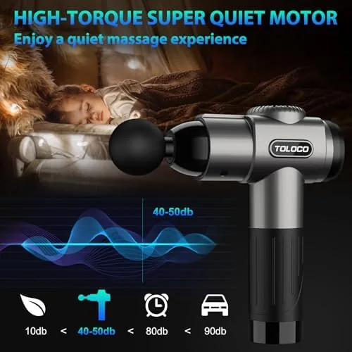 TOLOCO Massage Gun, Deep Tissue Back Massage for Athletes for Pain Relief, Percussion Massager with 10 Massages Heads & Silent Brushless Motor, Fathers Day Dad Gifts, Grey