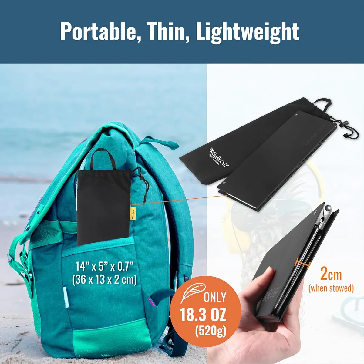 TREKOLOGY Compact Mini Camping Table – Portable, Ultralight, Folding Design – Small, Lightweight Surface for Hiking, Backpacking, Beach, or Nightstand Use – Collapsible Outdoor Gear (Black)