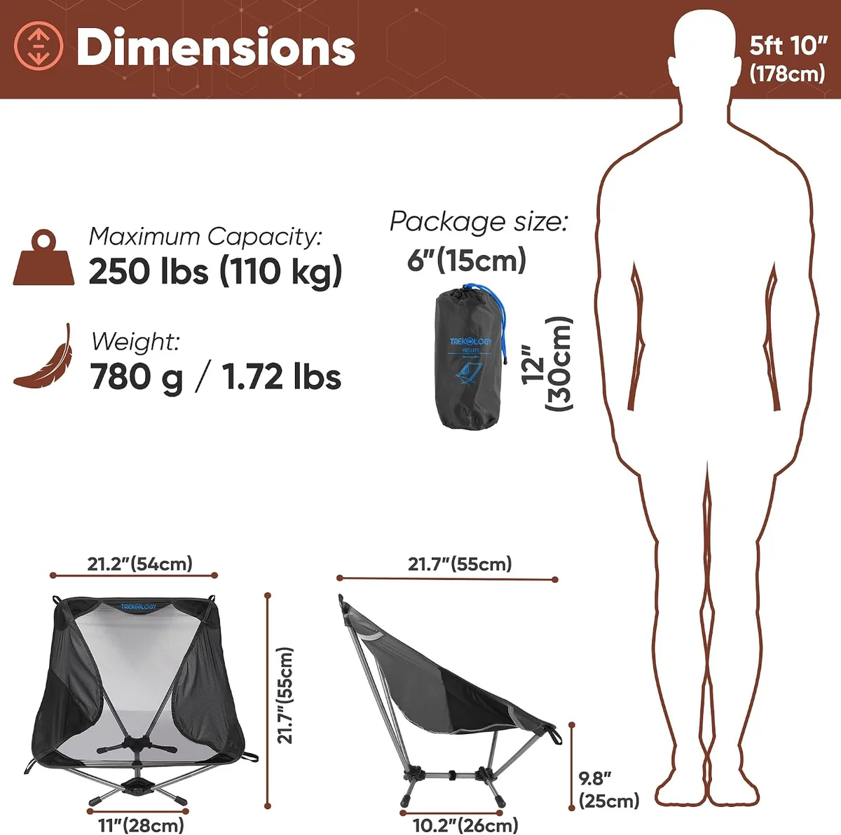 TREKOLOGY Ultralight Beach Chair, Lightweight Camping Chair for Backpacking, Hiking, and Travel - YIZI LITE