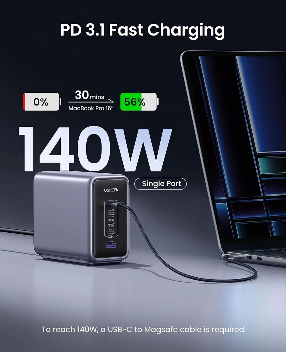 UGREEN Nexode 300W GaN Charging Station, 5-Port 140W Max Desktop Charger Compatible with MacBook Pro/Air/Neo, Dell XPS, iPhone 17/16/15, Galaxy S26/S25/S24, Pixel 10/9, iPad Air/Pro, Steam Deck