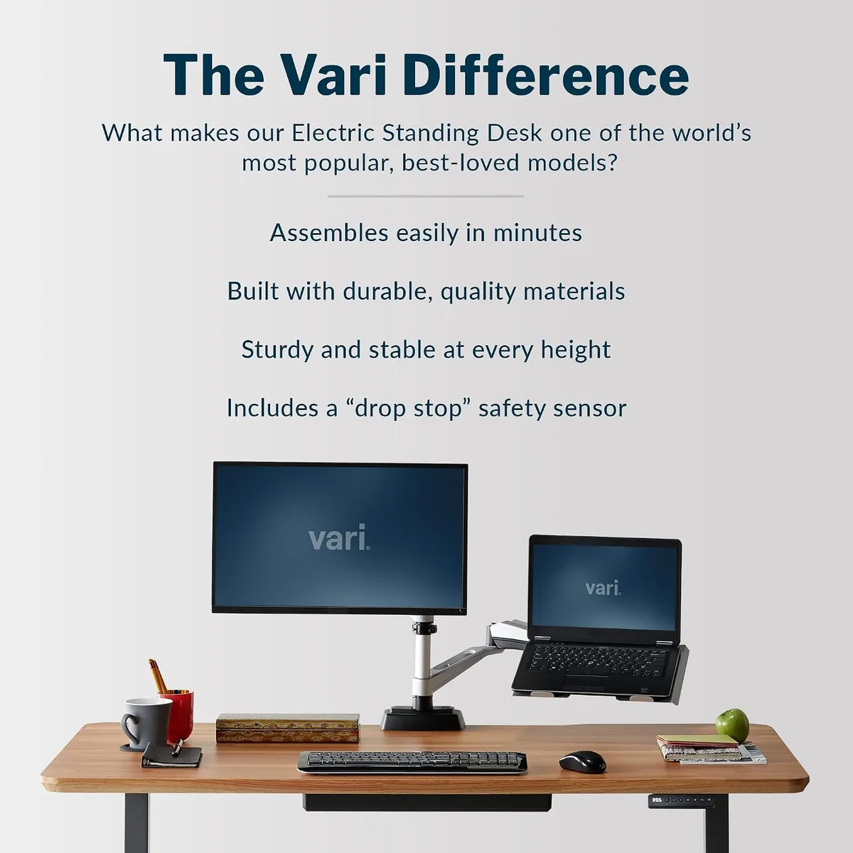 Vari Classic Electric Standing Desk - VariDesk Height Adjustable Sit/Stand Desk - Dual Motor with Memory Presets, Stable T-Style Legs - Gaming or Home Office Workstation - 60”x30”, Butcher Block