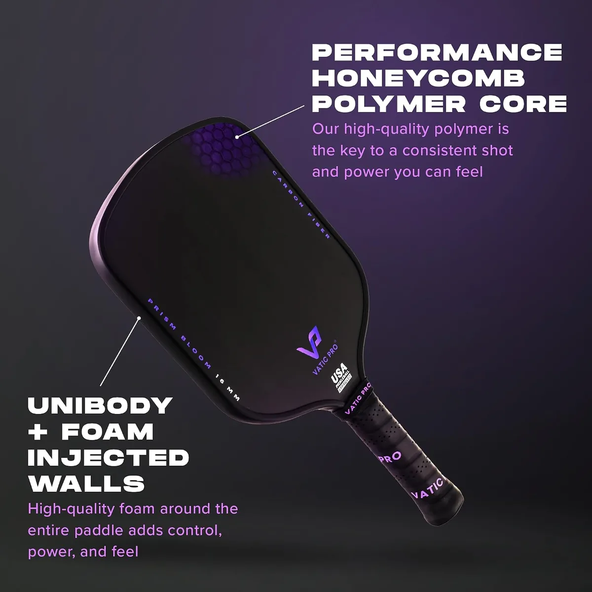 Vatic Pro Prism Carbon Fiber 16mm - Foam Injected Walls - Includes Paddle Cover (Bloom)