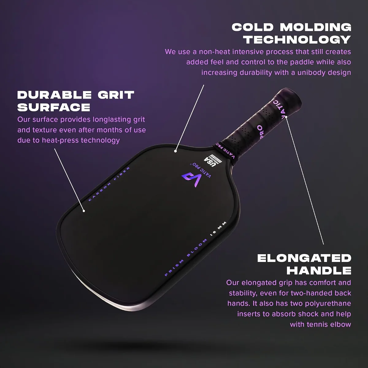 Vatic Pro Prism Carbon Fiber 16mm - Foam Injected Walls - Includes Paddle Cover (Bloom)