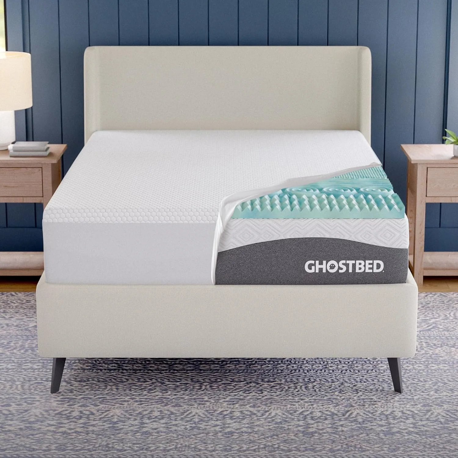 GhostBed 3 Inch Cooling Gel Memory Foam Mattress Topper - Waterproof Cover, Protector, Made in USA - Memory Foam Mattress Cover Queen