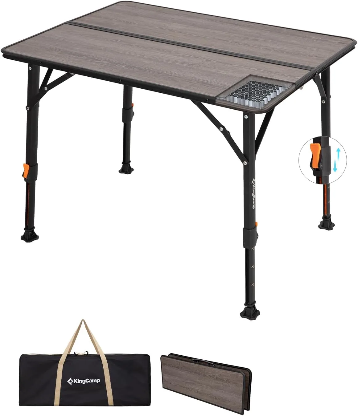 KingCamp Folding Camping Table, Ultralight Portable Folding Fiber Glass Camp Table with Adjustable Height, Heavy Duty Aluminum Legs & Carry Bag for Outdoor, Picnic, Beach, Party, BBQ (2-4 People)