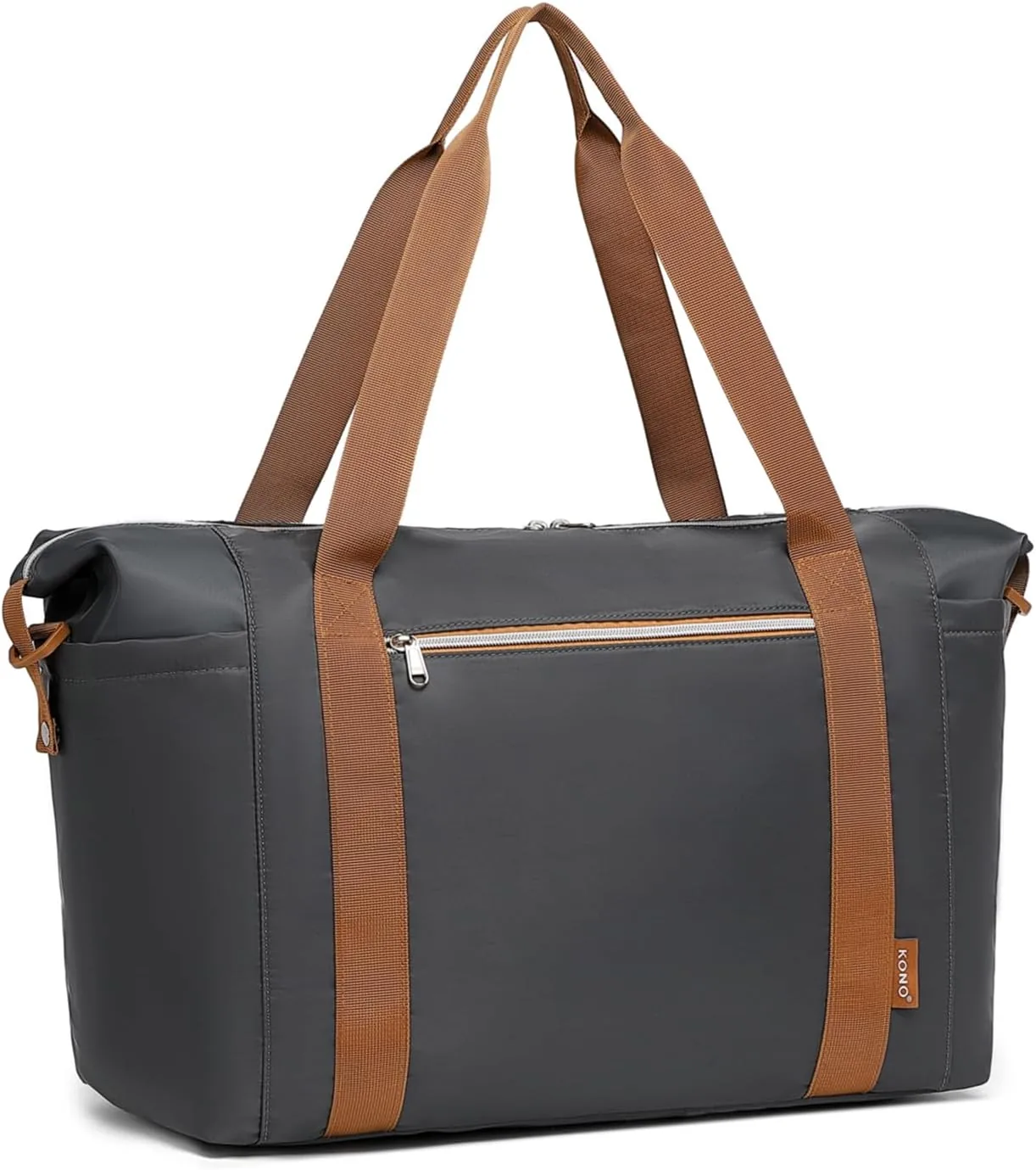 Kono Travel Duffel Bag, Gym Bag for Women with Wet Pocket, Travel Weekender Overnight Carry on Bag with Detachable Shoulder Strap Grey/Brown