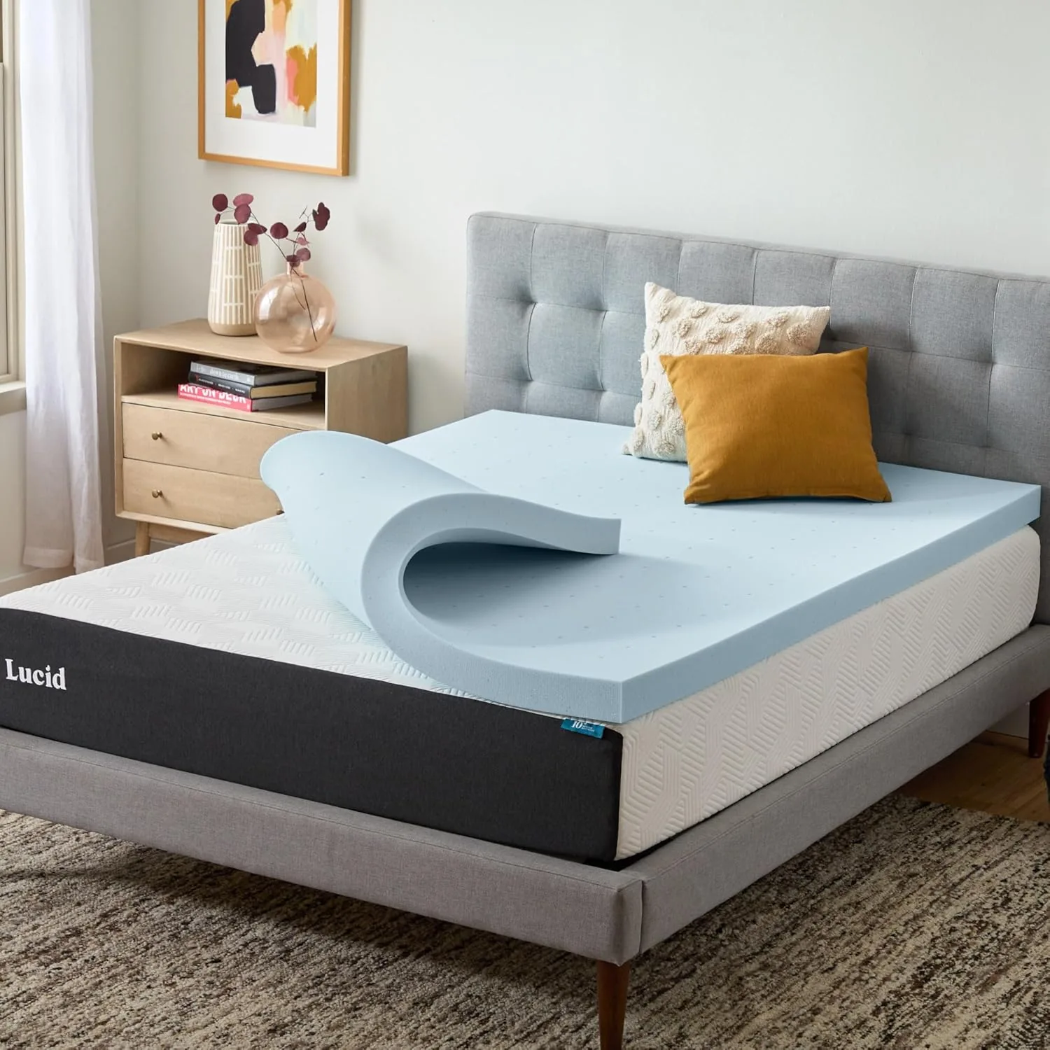 Lucid 3 Inch Memory Foam Mattress Topper, King Size – Cooling Gel Bed Topper – Preassure-Relieving Deep Plush Feel – Ventilated Breathable Design – CertiPur Certified - Dorm Room Essentials