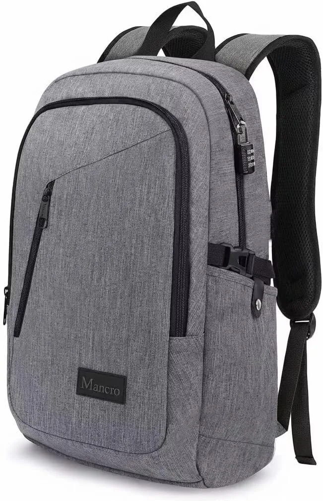 Mancro Laptop Backpack for Travel, Anti-theft Laptop Backpack for Men Business Backpack Work Daypack with Lock, Water Resistant Travel Computer Bag Daypack, Grey
