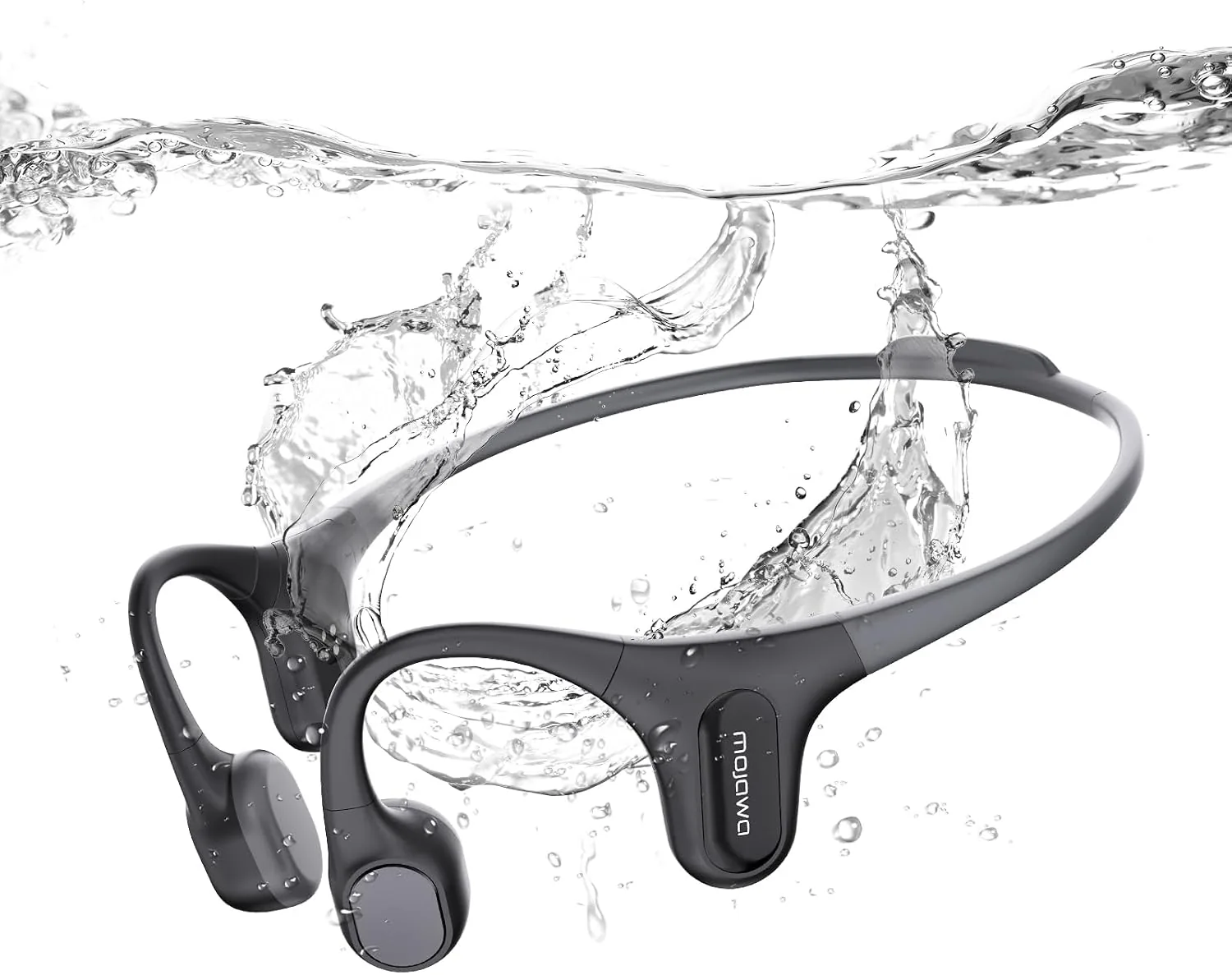 mojawa Run Plus Bone Conduction Headphones, Open-Ear Bluetooth Headphones, 32GB MP3 Player, IP68 Waterproof Swimming Earbuds, Deep Bass, Secure Fit for Running, Gym and Daily Use, Black