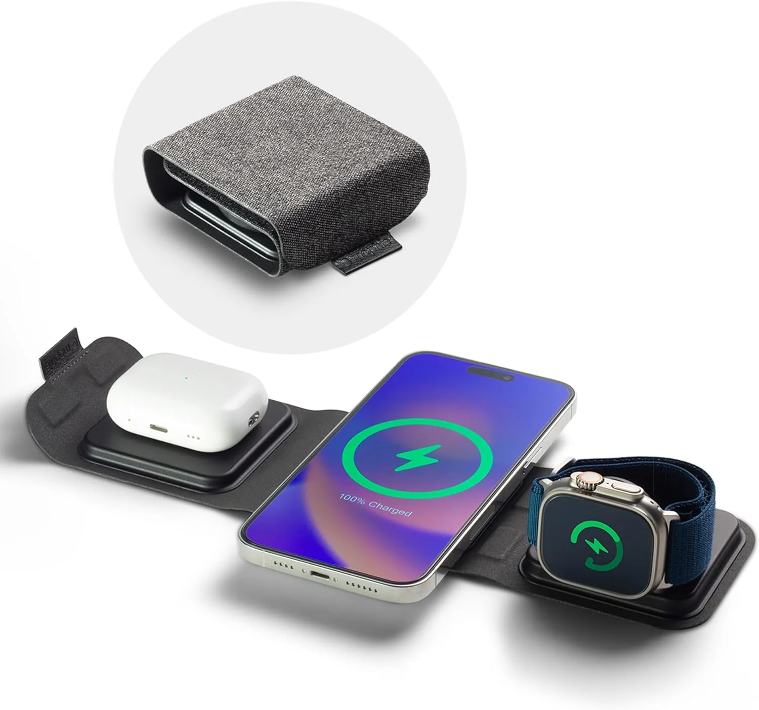 Mophie 3-in-1 Travel Charger with MagSafe - Portable Wireless Charging Hub, Compatible w/Apple Devices, iPhone 17/16/15/14/13/12 Series, Apple Watch Series 11 to 1 & Ultra, AirPods Pro/3rd Gen, Black