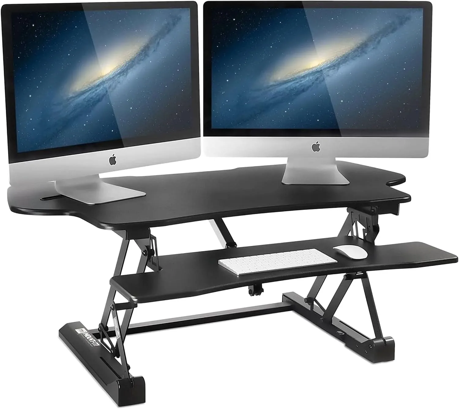 Mount-It! 48.5" Electric Standing Desk Converter for Dual Monitors, Motorized Sit Stand Electric Desk Riser with USB Port & Device Slot, Keyboard Tray, Adjustable Height Ergonomic Workstation, Black