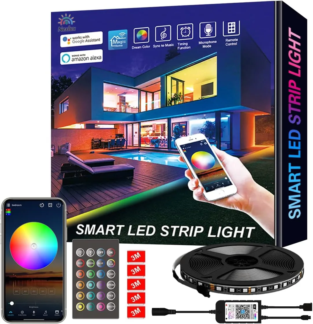 Nexlux LED Strip Lights, WiFi Wireless Smart Phone Controlled 16.4ft Non-Waterproof Strip Light Kit Black Color Changing Lights,Working with Android and iOS System,IFTTT