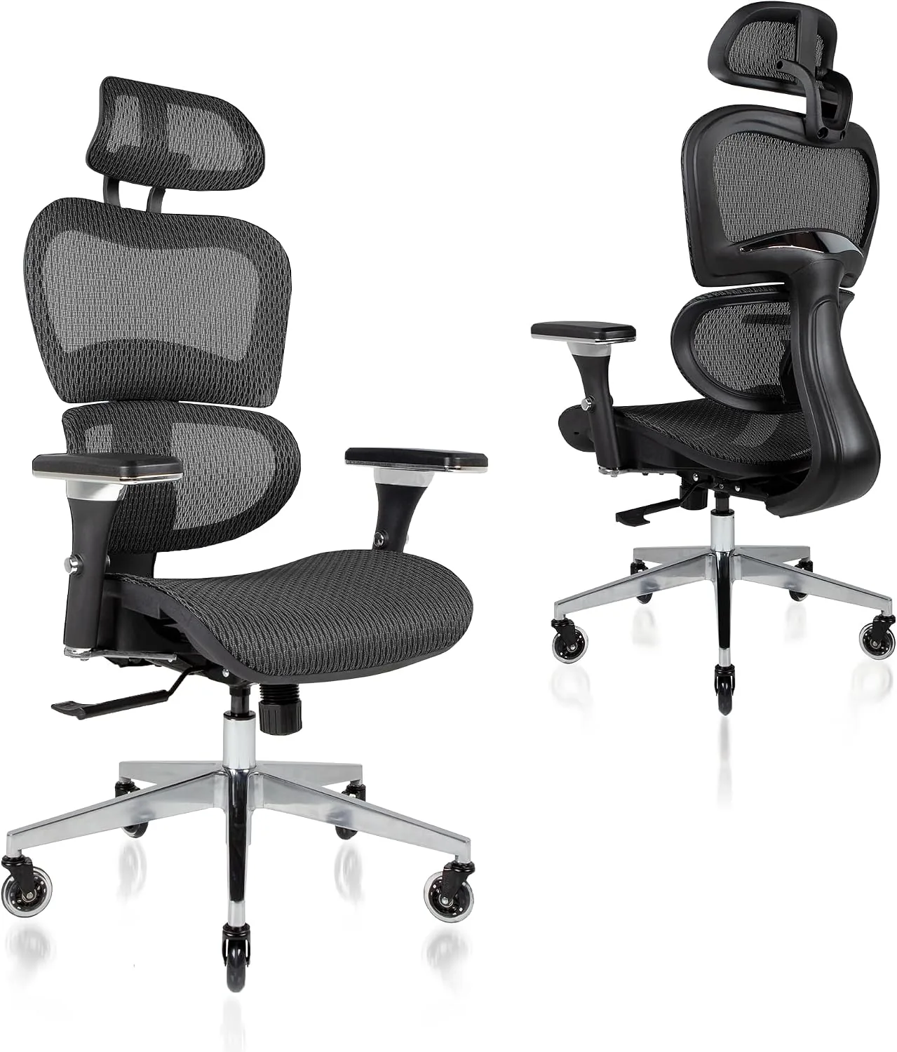 Nouhaus Ergo3D Ergonomic Office Chair Lumbar Support Mesh Office Chair with 4D Adjustable Armrest, Adjustable Headrest and Wheels, Mesh High Back Home Office Desk Chairs(Black)