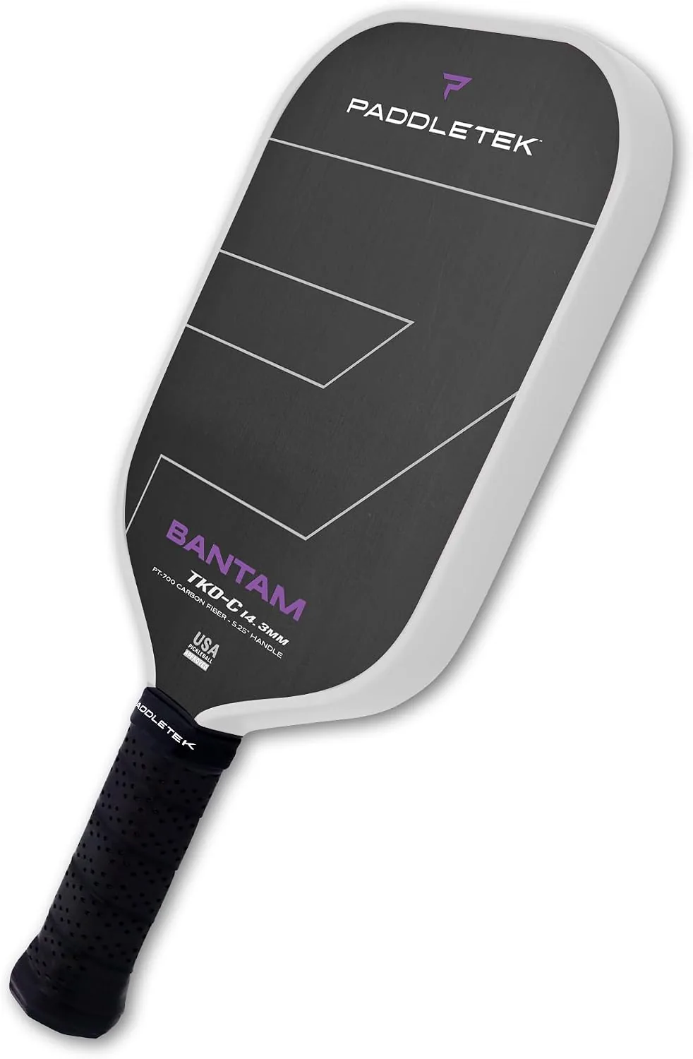 Paddletek Bantam TKO-C 14.3mm Pickleball Paddles with Polymer Honeycomb Core - Unidirectional Carbon Fiber – Torsional Weighting & High Tack Performance Grip - USAPA Approved - 5.25 Inch Handle