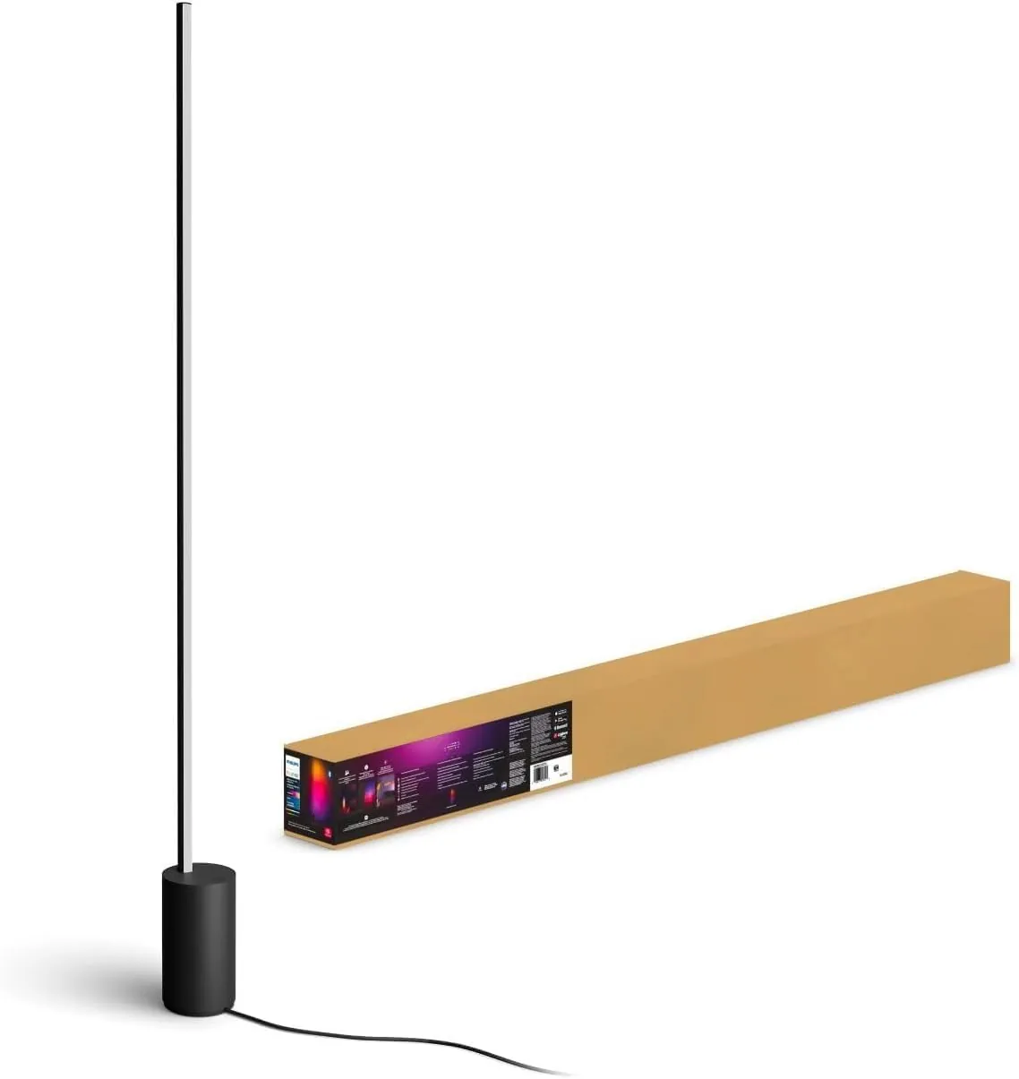 Philips Hue RGB Gradient Signe LED Smart Floor Lamp - Pack of 1 - Indoor - Flowing Multicolor Effect - Control with Voice or App - Compatible with Alexa, Apple HomeKit and Google Assistant - Black