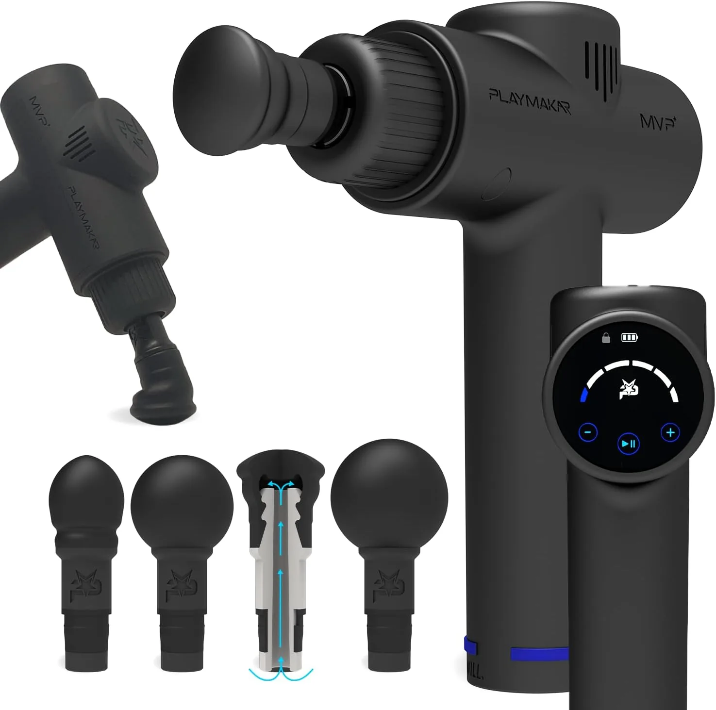 MVP+ Percussion Massage Gun Kit, Personal Massager Tool, Body Massagers for Muscles, Hand Held Massager, 14 mm Deep Tissue Massage Tools, Muscle Gun (Black Gun Massager + 4 Tips)