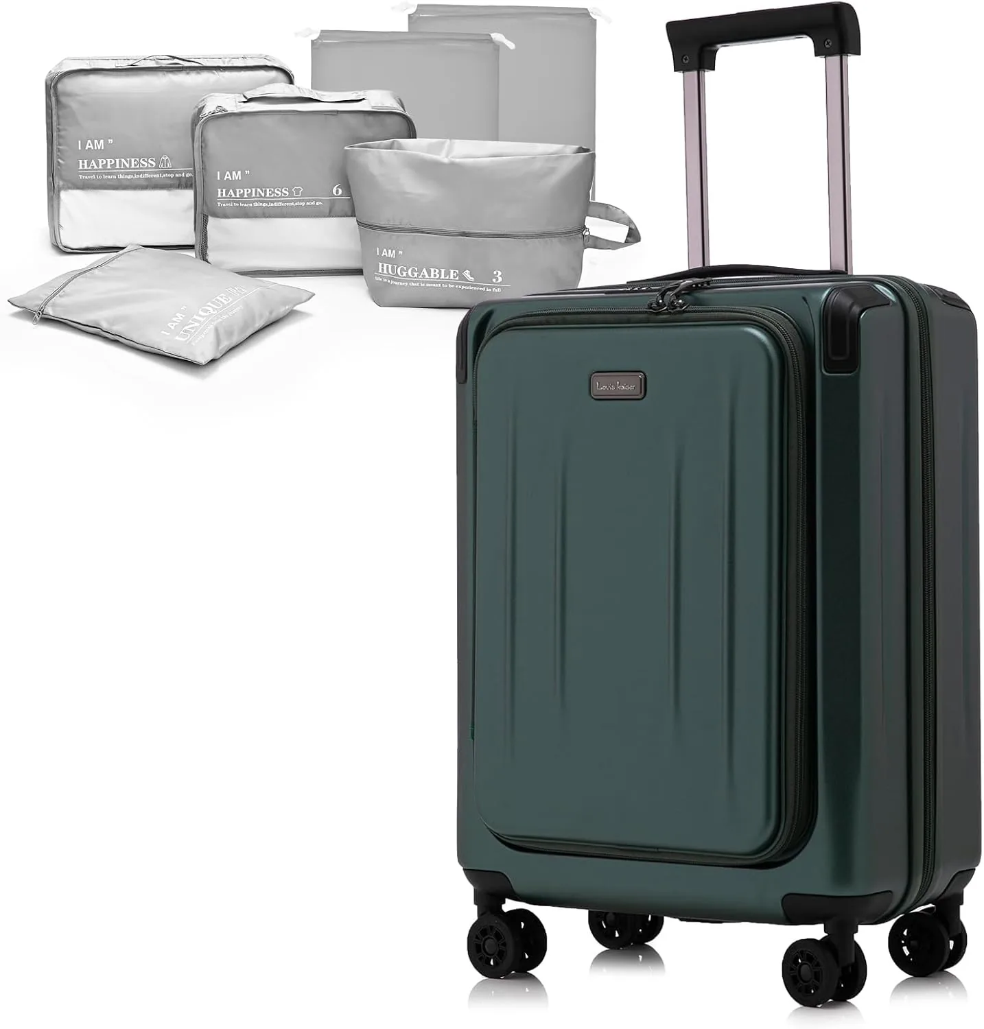 Premium Carry On Luggage, 20 Inch Top Opening Aluminum Frame Lightweight Airline Approved ABS+PC Hard Shell Suitcases with Silent Wheels, TSA Lock, Front Pocket and Wet-dry Separated Six-piece Set