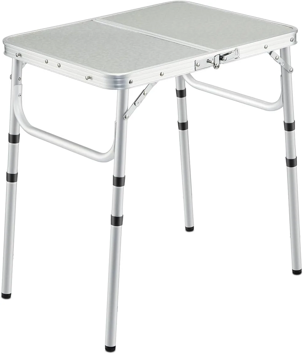 REDCAMP Small Camping Table 2 Foot, Portable Aluminum Frame Folding Table Adjustable Height Lightweight for Picnic Beach Outdoor Indoor, White 24 x 16 inch (3 Heights)