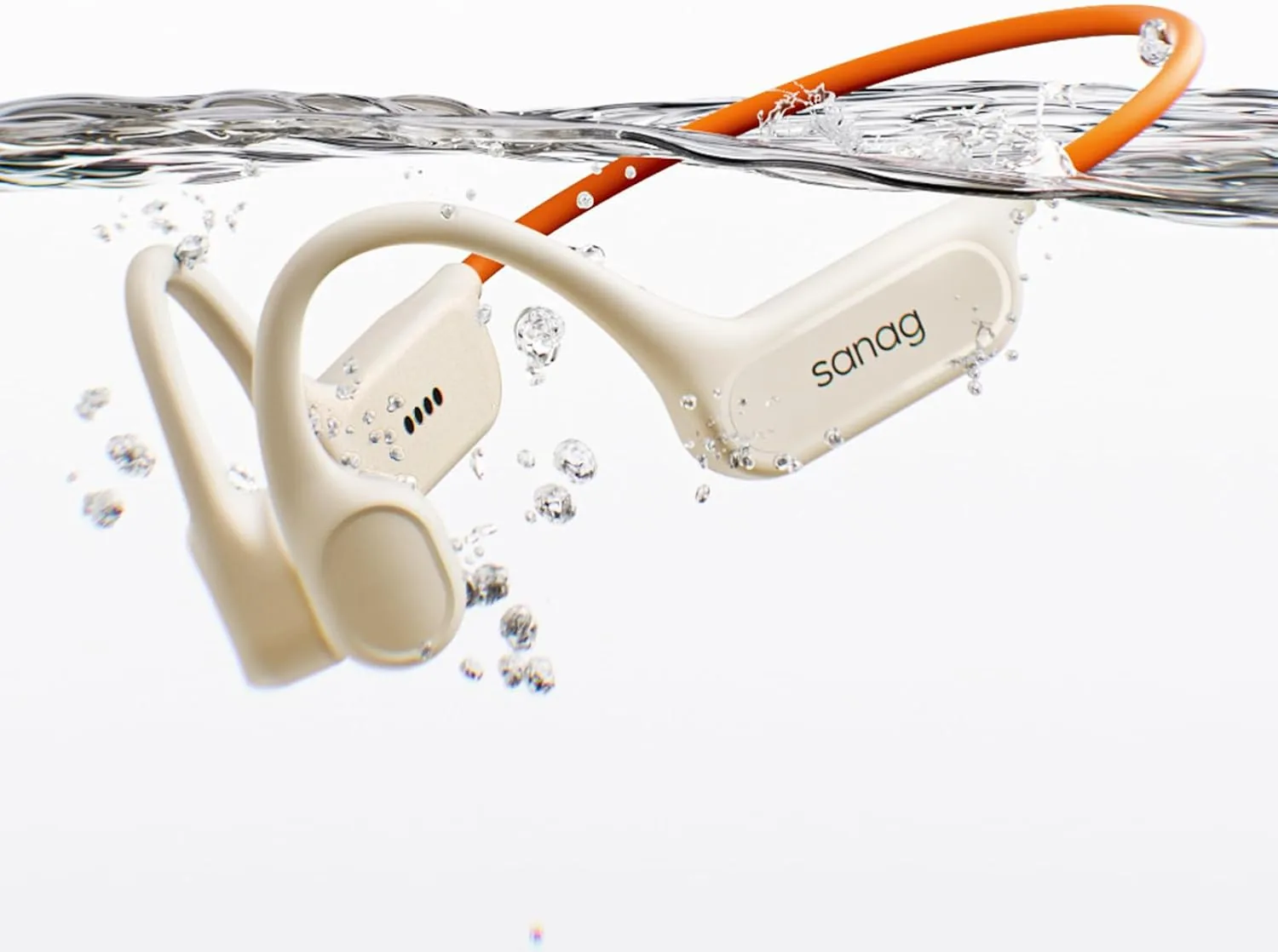 Sanag B33S Bone Conduction Headphones Bluetooth 6.0, IPX8 Waterproof Swimming Earbuds with 32GB MP3, 8H Playtime Open Ear Headset with Mic for Running Cycling Sport Swim, Beige