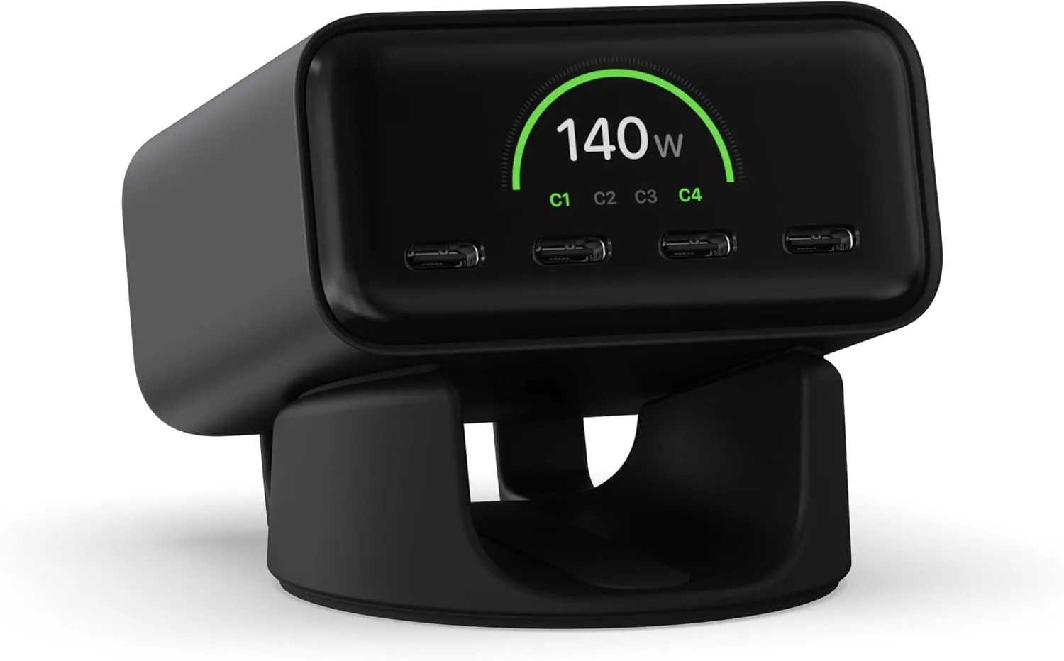 Satechi ChargeView™ 140W Desktop Charger, GaN Charging Station with Live Power Display, Four USB-C Ports, Designed for Modern Workspaces, Space Black