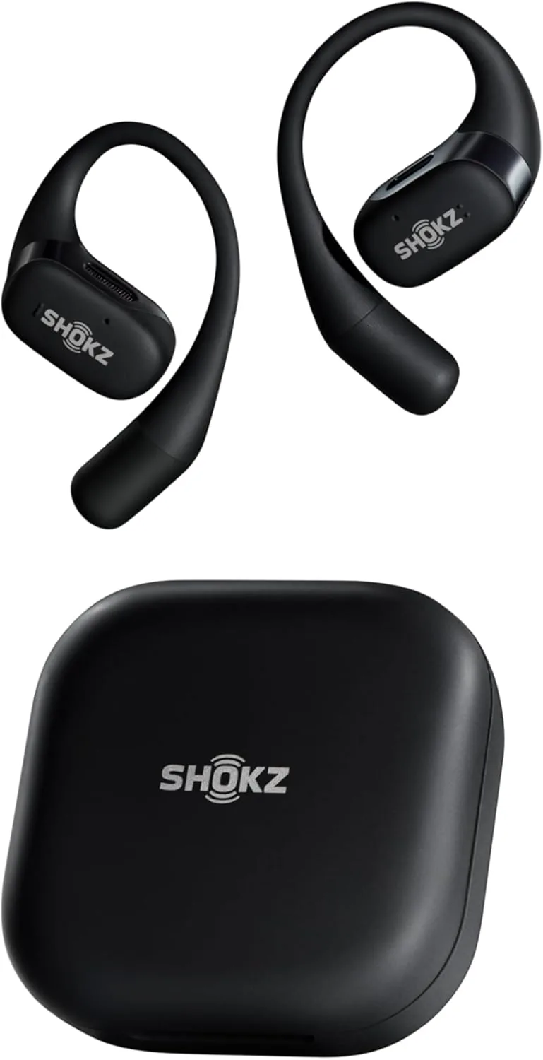 SHOKZ OpenFit-Open-Ear True Wireless Bluetooth Headphones with Microphone,Earbuds with Earhooks,Sweat Resistant,Fast Charging,28HRS Playtime,Compatible with iPhone&Android,Black,Bluetooth5.2