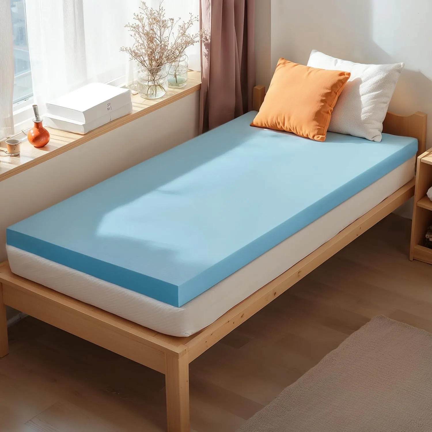 Subrtex Memory Foam Mattress Topper, 3 Inch Twin Gel-Infused Memory Foam Topper, Gel-Infused Memory Foam Topper for Side Stomach Sleepers, CertiPUR-US Certified