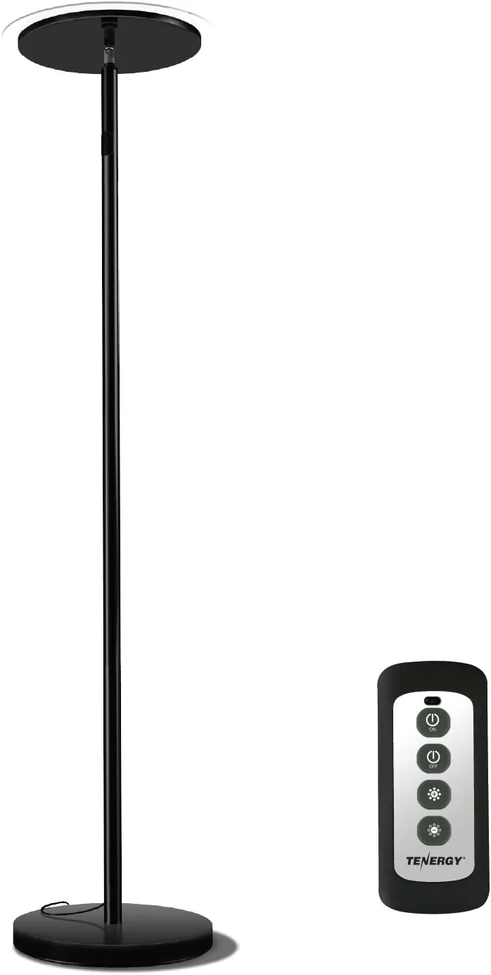 Tenergy Torchiere Dimmable LED Floor Lamp, Remote Controlled 30W (150W Equivalent) Standing Lamp, 90° Adjustable Top, Wall Switch Smart Outlet Compatible, Warm White Light