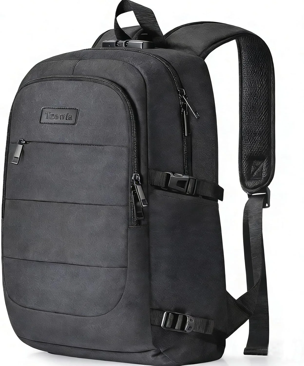 Tzowla Travel Laptop Backpack Water Resistant Anti-Theft Bag with Giant Tumbler Holder Pocket and Lock 15.6 Inch Computer Business Backpacks for Women Men Work College,Casual Daypack(Black)